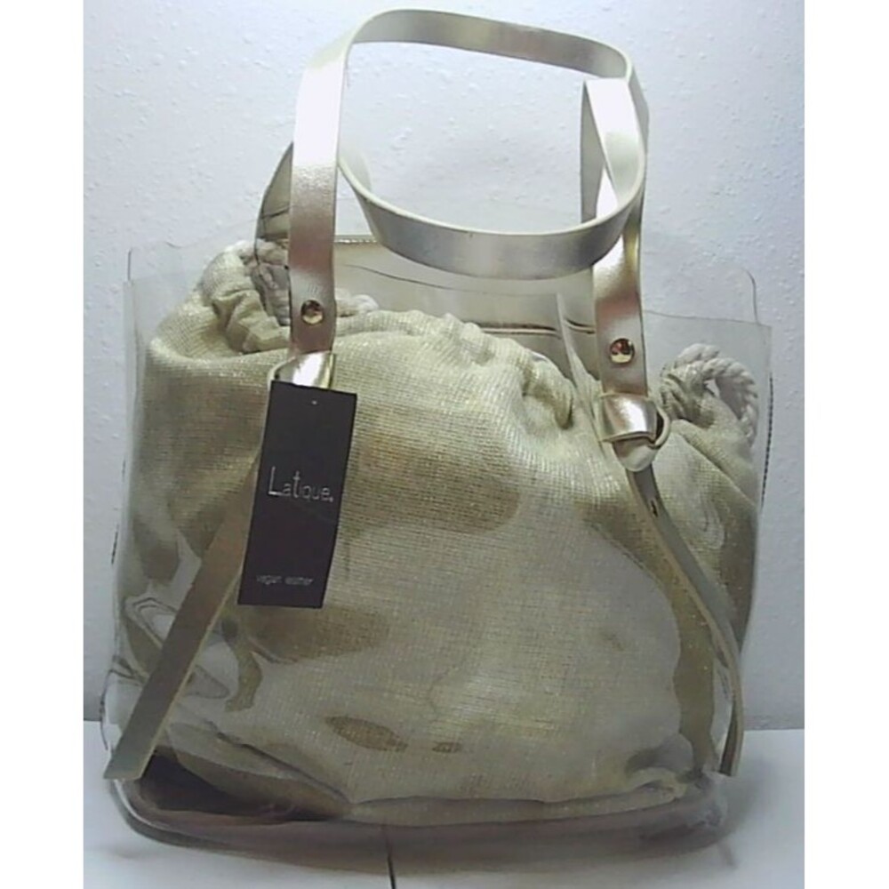 LaTique Cairo Shoulder bag w/inner woven drawstring pouch gold vegan leather NWT